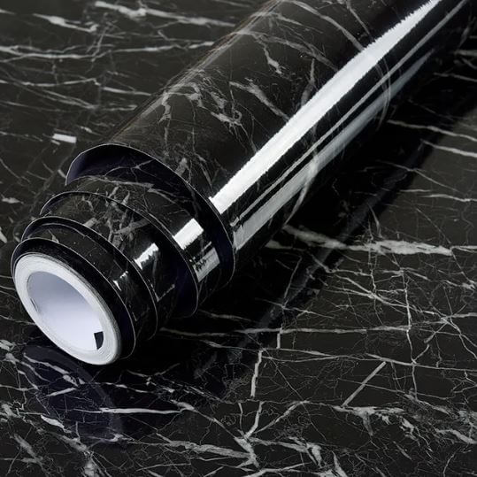 80cm Wide 5 Meters Long Benchtop Vinyl Roll - Marble Black