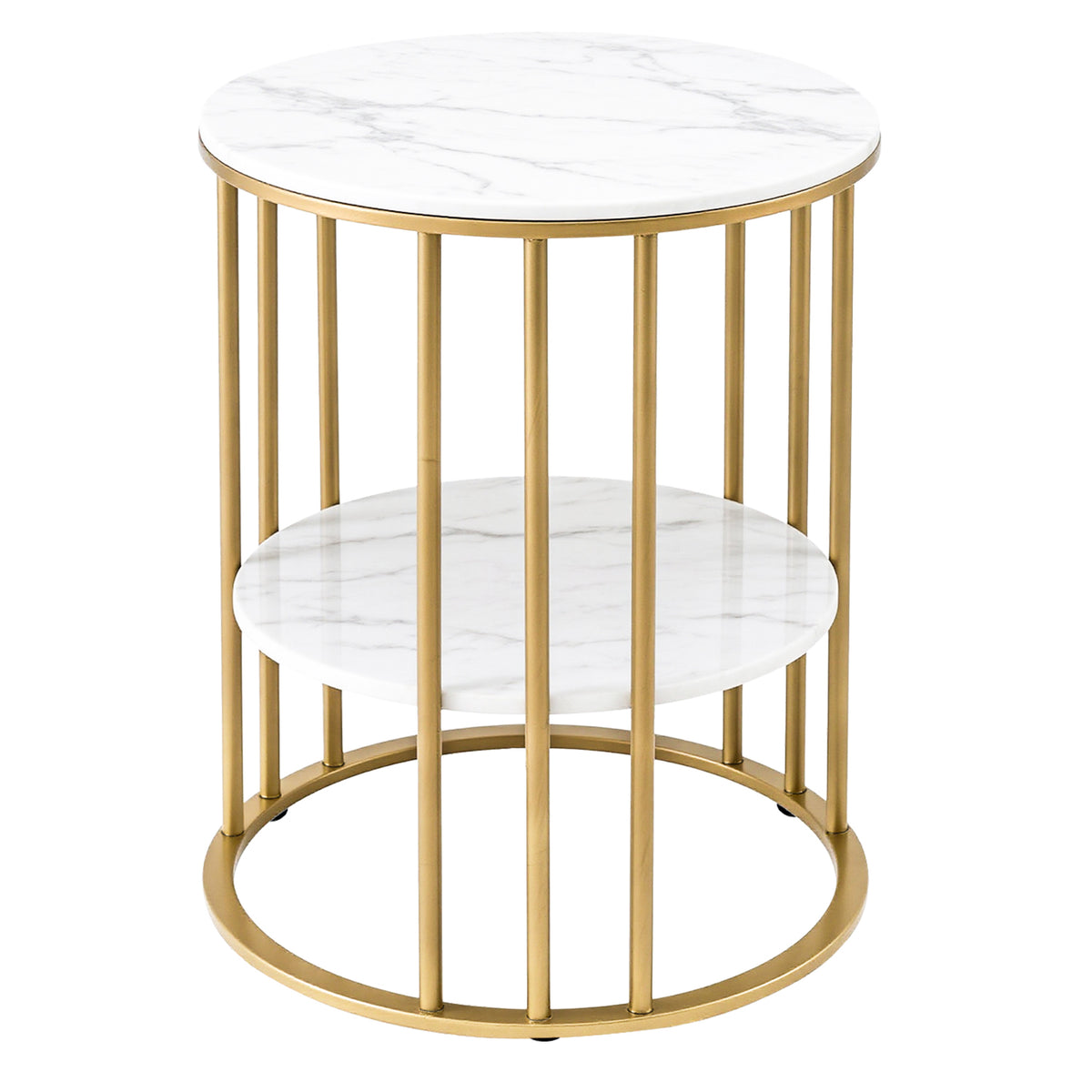 Marble Effect Coffee Table 2-Tier Round