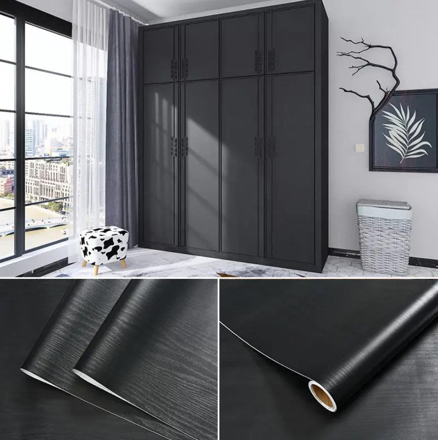 100cm Wide 5 Meters Long Wood Look Vinyl Self Adhesive Contact Paper - Black