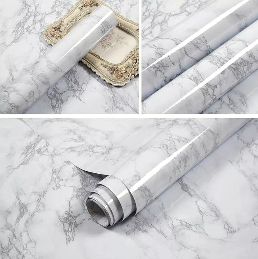 60cm Wide 5 Meters Long Marble White Vinyl Film Self Adhesive Contact Paper