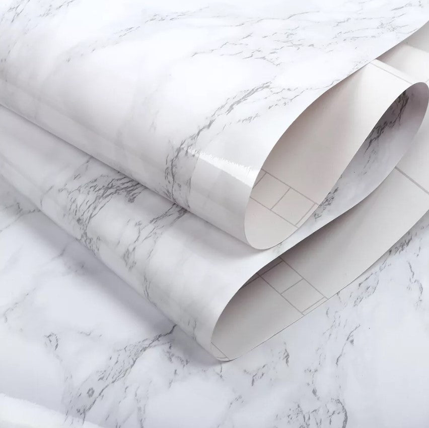60cm Wide 5 Meters Long Marble White Vinyl Film Self Adhesive Contact Paper