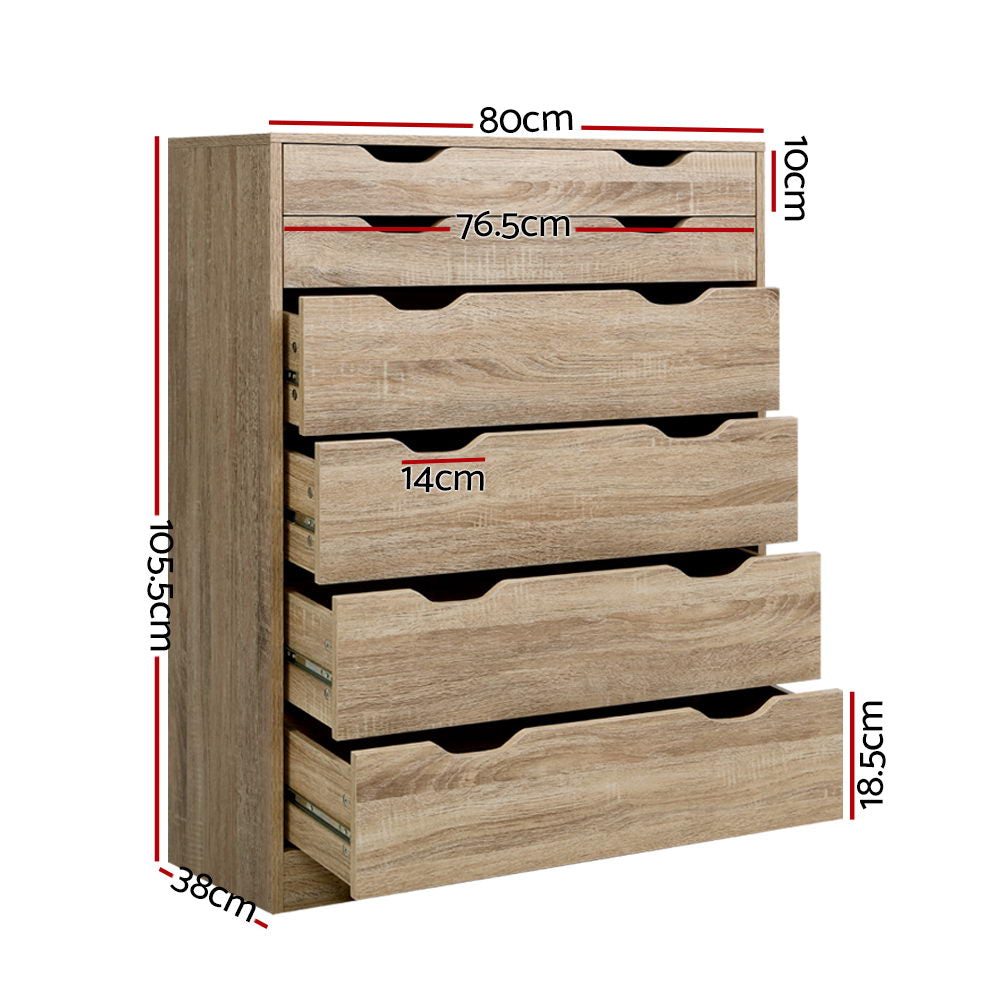 Buy 6 Chest of Drawers Tallboy Dresser Oak Online Australia at BargainTown