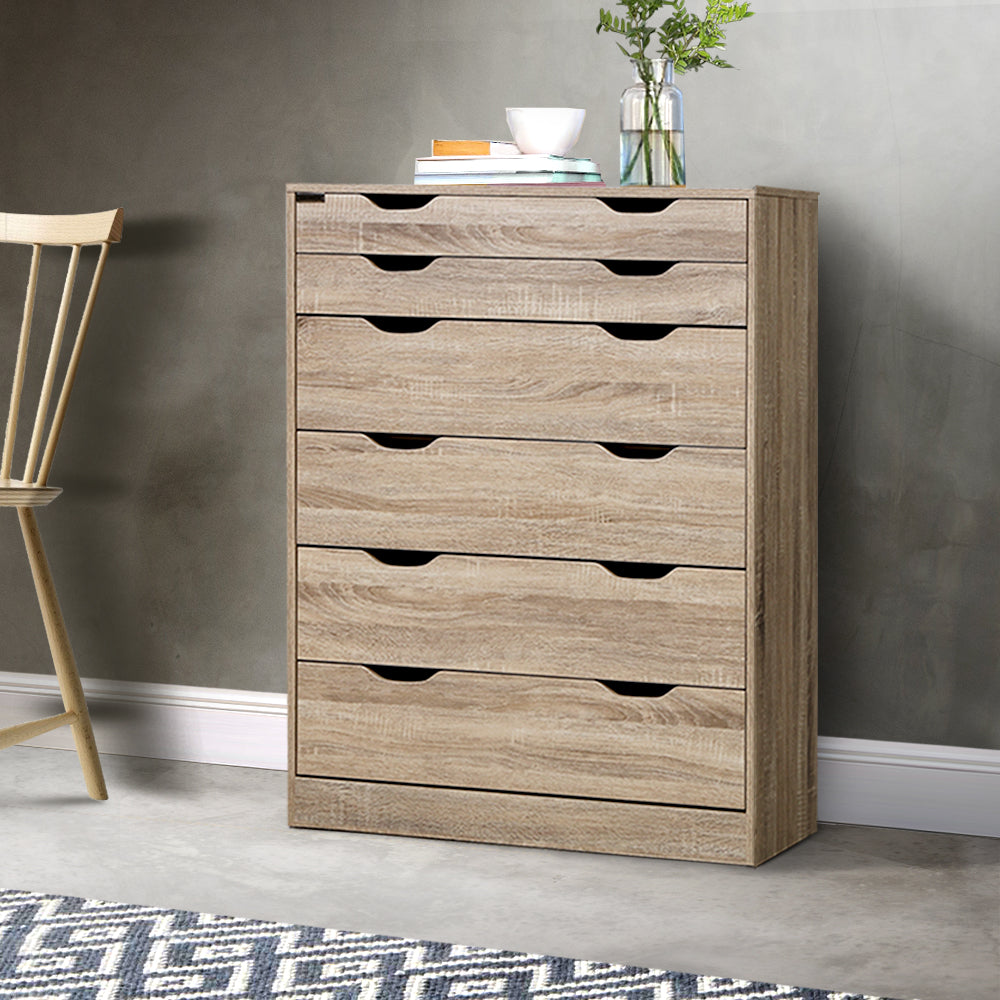 Buy 6 Chest of Drawers Tallboy Dresser Oak Online Australia at BargainTown