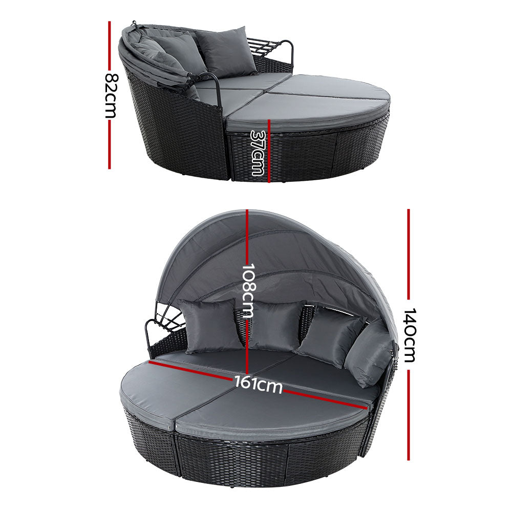 Outdoor Garden Wicker Day Bed Black