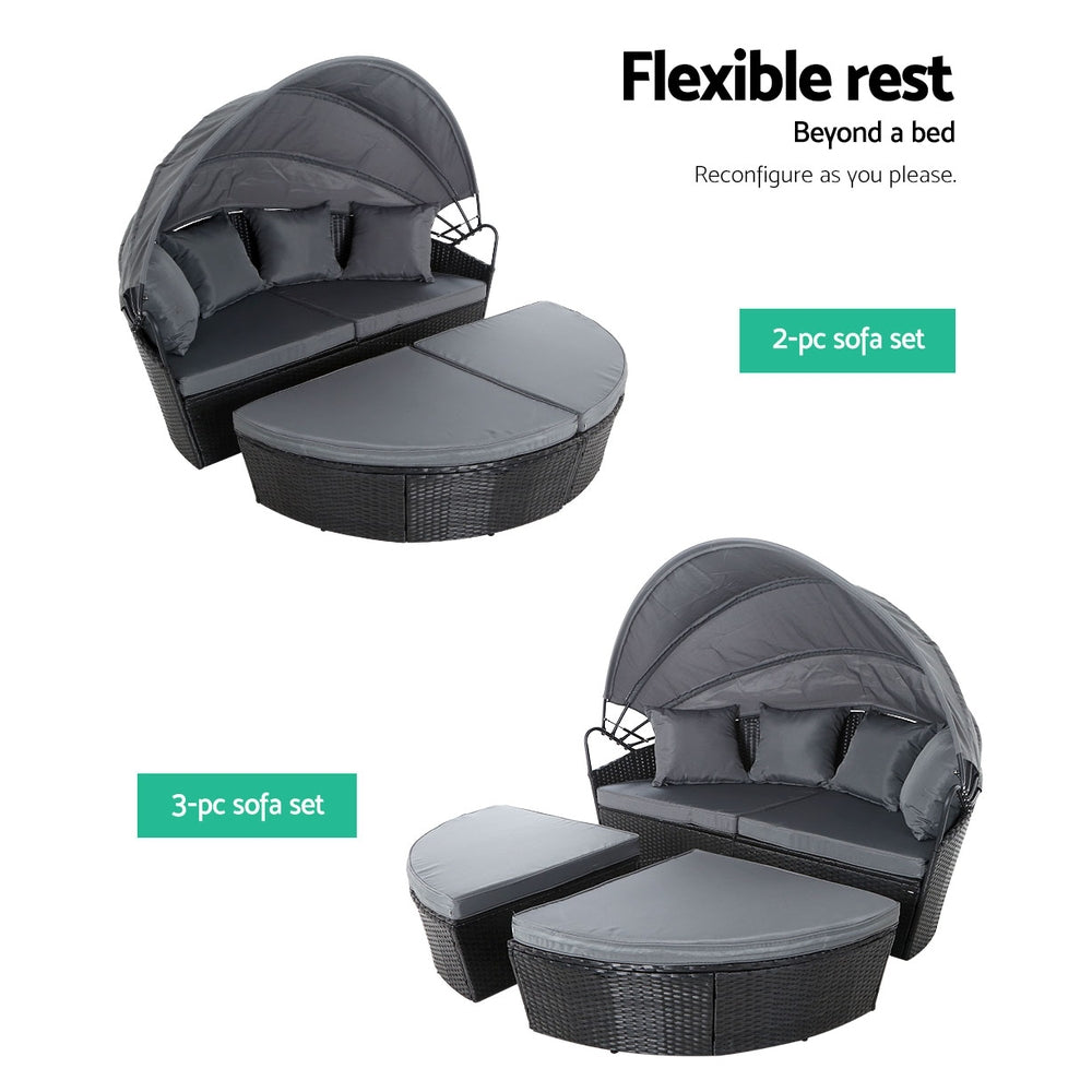 Outdoor Garden Wicker Day Bed Black