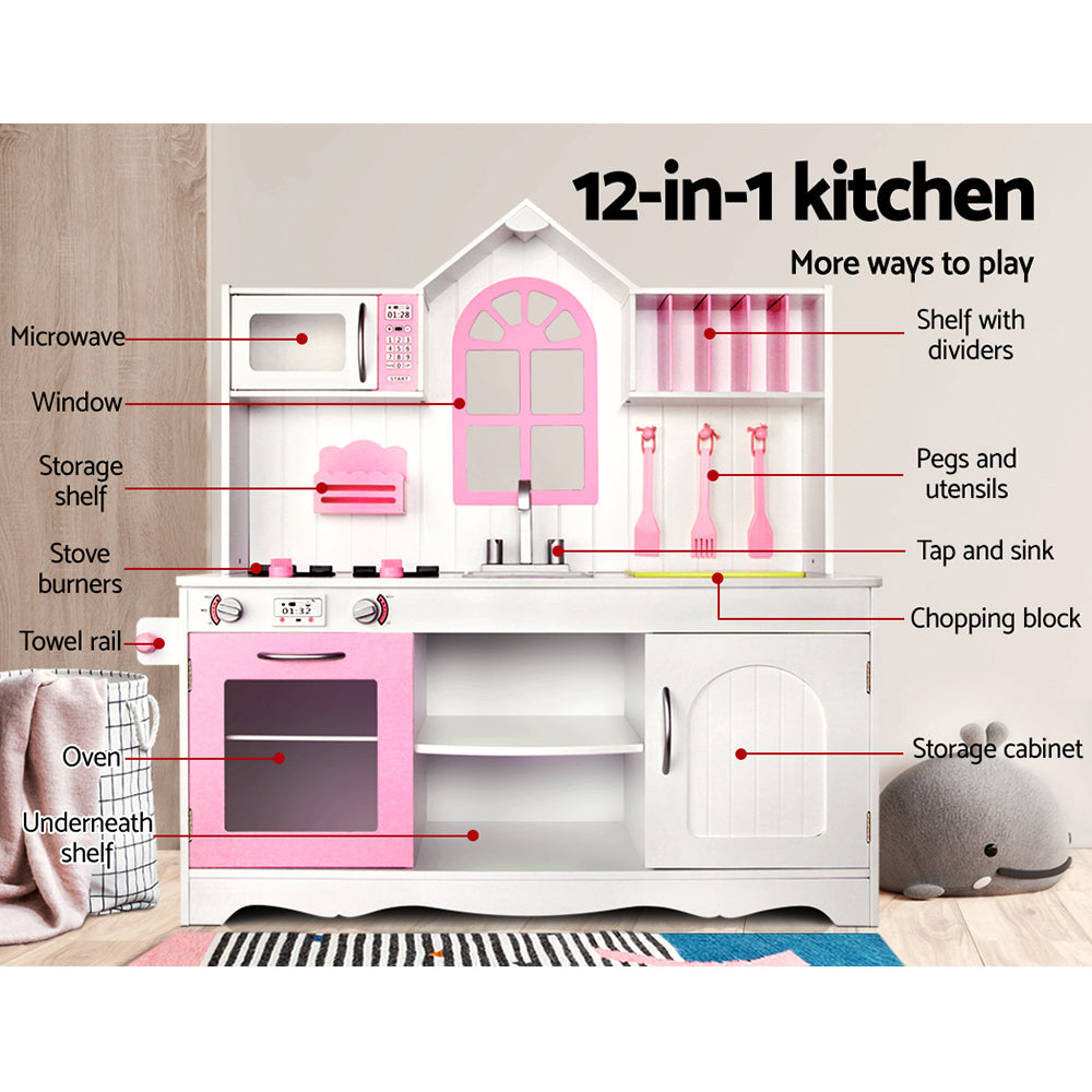Buy Kids Wooden Kitchen Play Set - White & Pink Online Australia at BargainTown