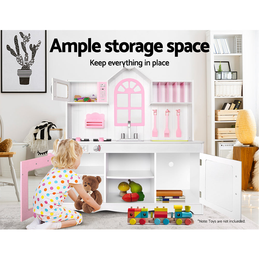 Buy Kids Wooden Kitchen Play Set - White & Pink Online Australia at BargainTown