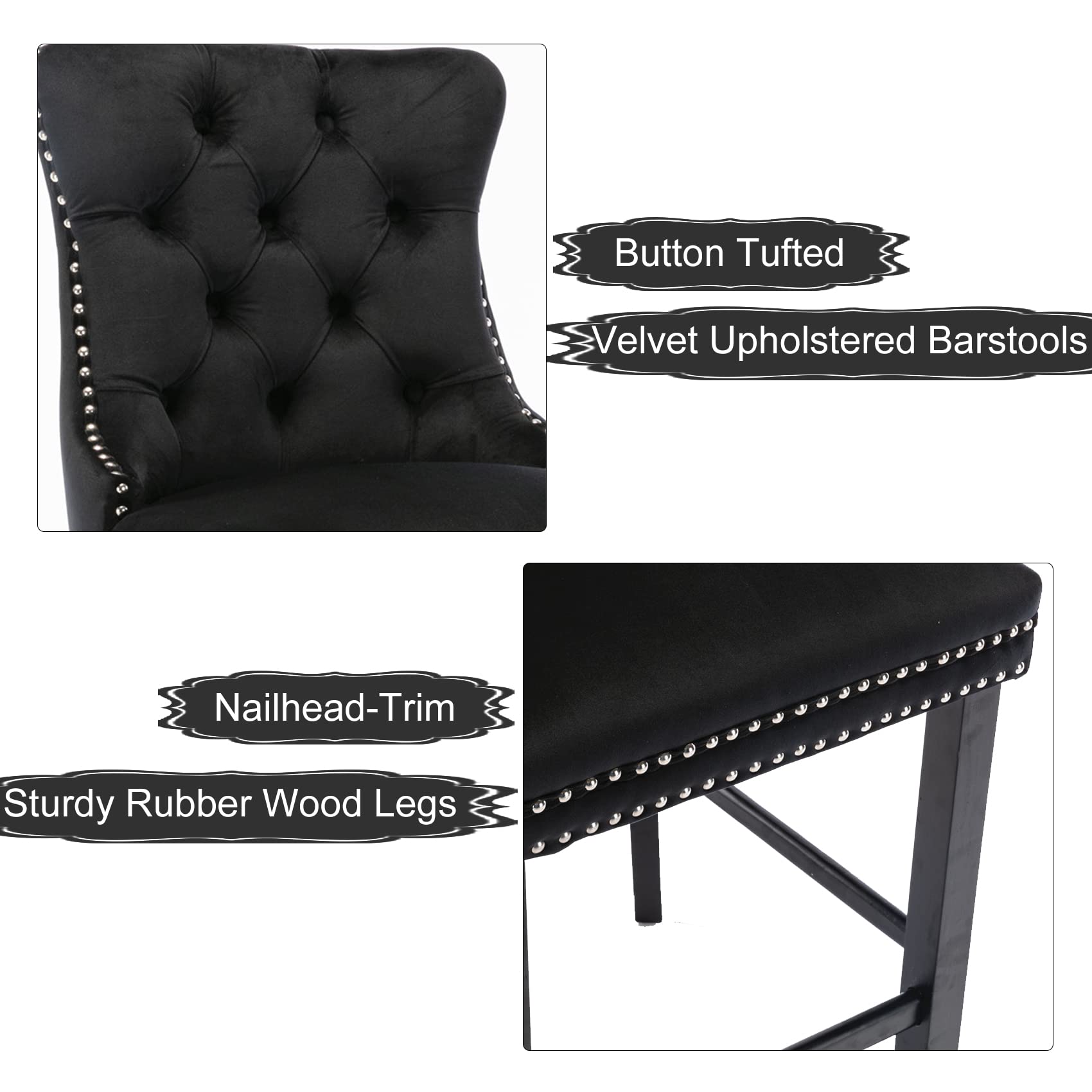 Buy Velvet Bar Stools Counter Stools Set Of 2 With Studs Trim Wooden Legs Black Online Australia at BargainTown