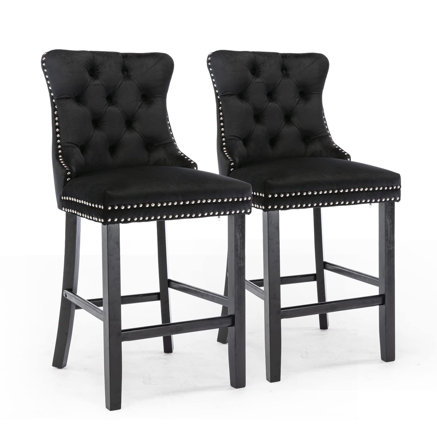 Buy Velvet Bar Stools Counter Stools Set Of 2 With Studs Trim Wooden Legs Black Online Australia at BargainTown