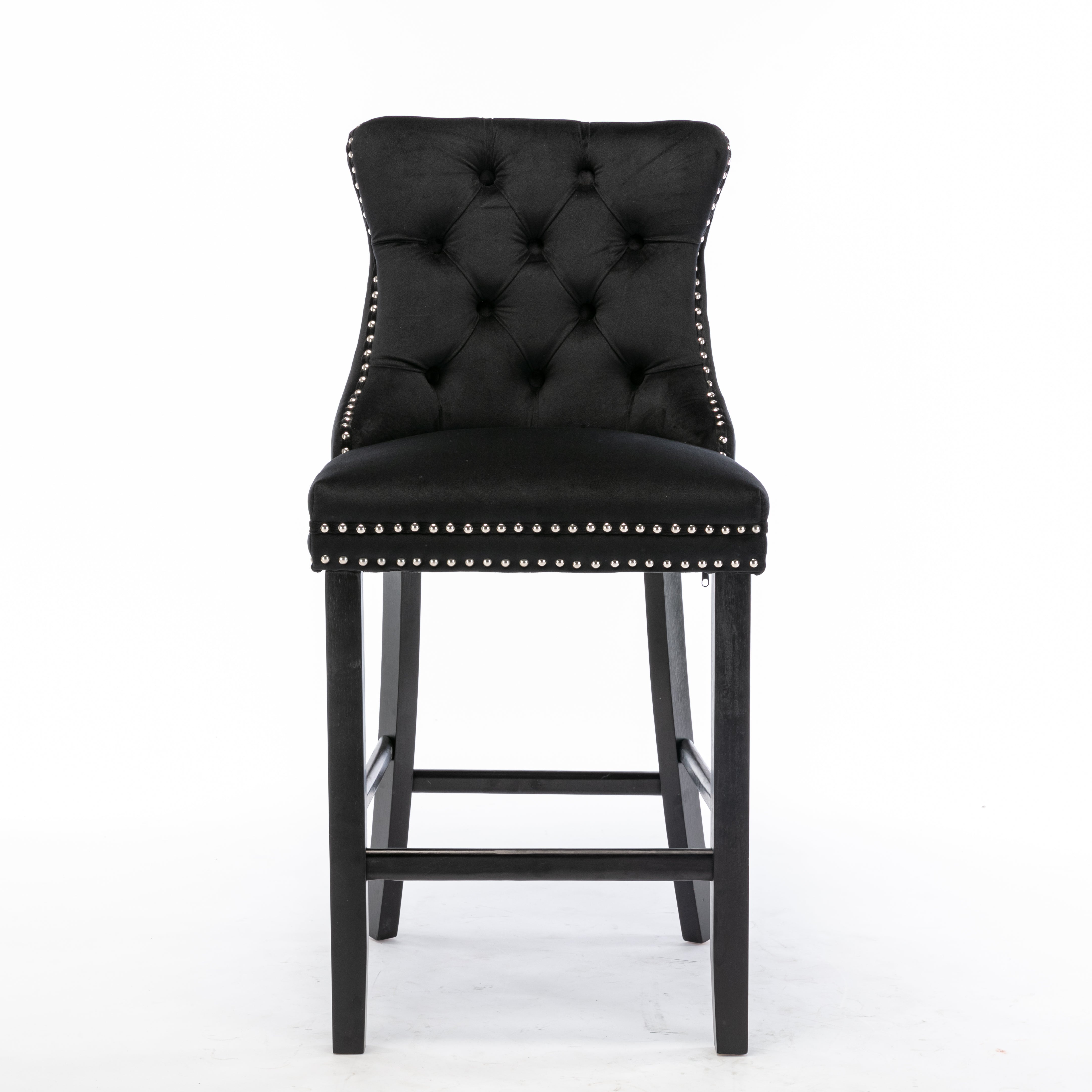 Buy Velvet Bar Stools Counter Stools Set Of 2 With Studs Trim Wooden Legs Black Online Australia at BargainTown