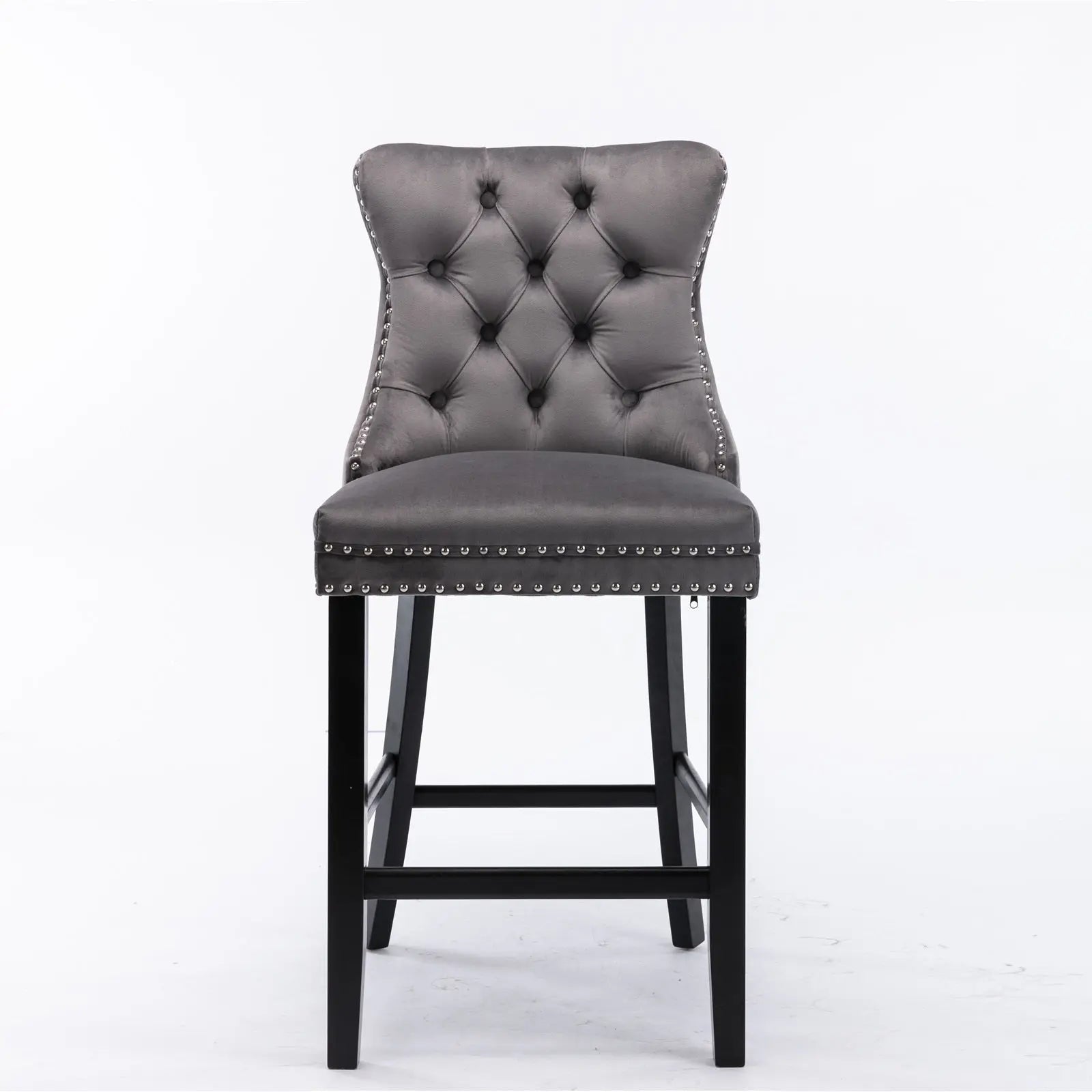 Buy Velvet Bar Stools Counter Stools Set Of 2 With Studs Trim Wooden Legs Grey Online Australia at BargainTown
