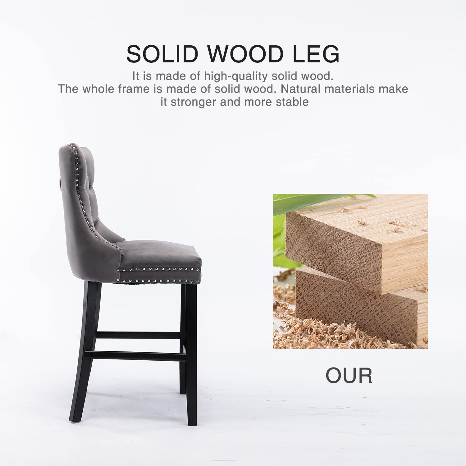 Buy Velvet Bar Stools Counter Stools Set Of 2 With Studs Trim Wooden Legs Grey Online Australia at BargainTown