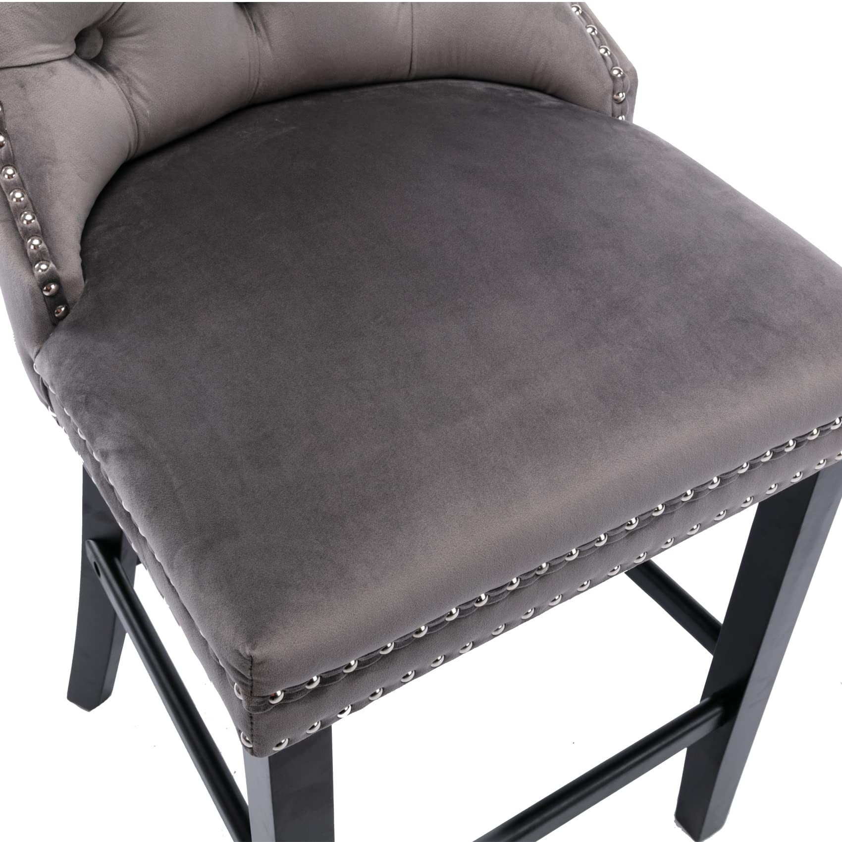 Buy Velvet Bar Stools Counter Stools Set Of 2 With Studs Trim Wooden Legs Grey Online Australia at BargainTown