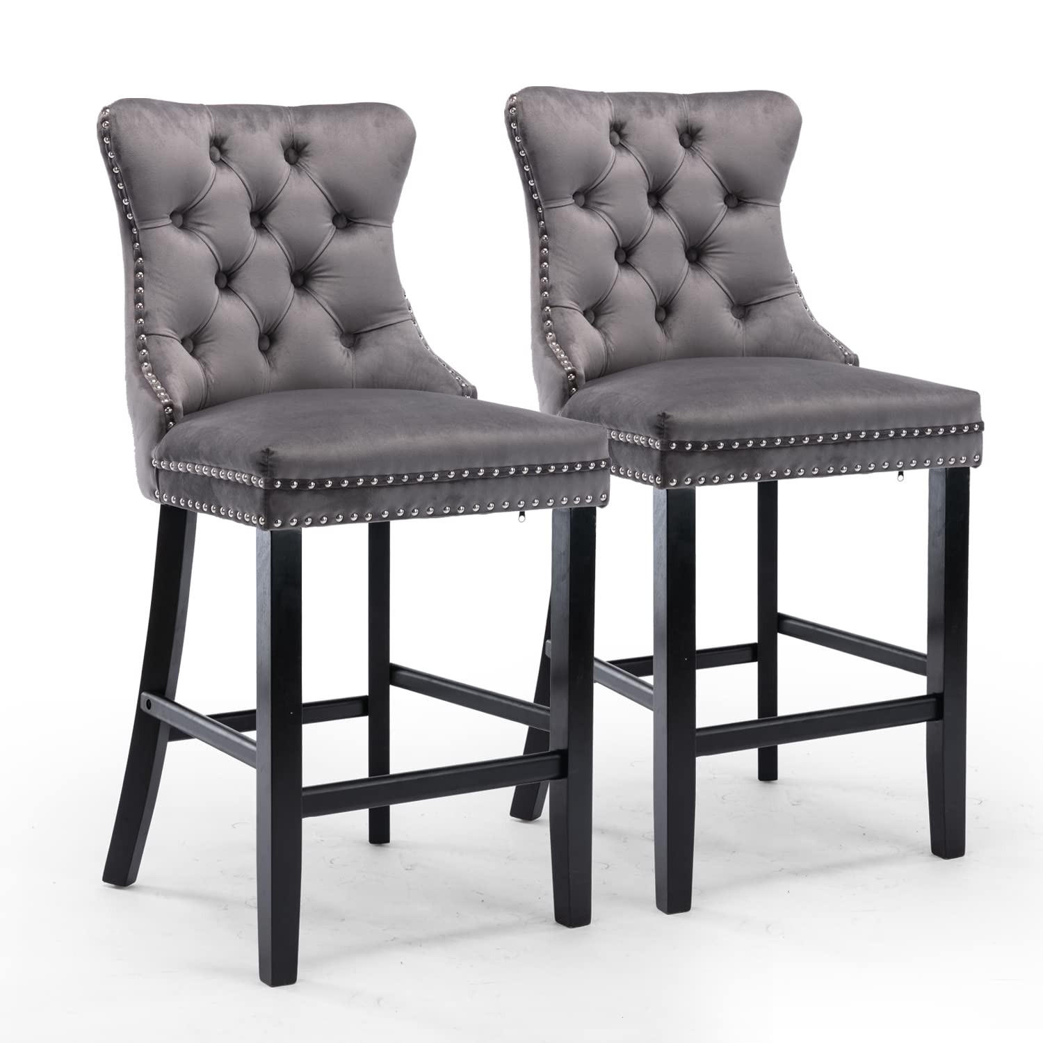 Buy Velvet Bar Stools Counter Stools Set Of 2 With Studs Trim Wooden Legs Grey Online Australia at BargainTown