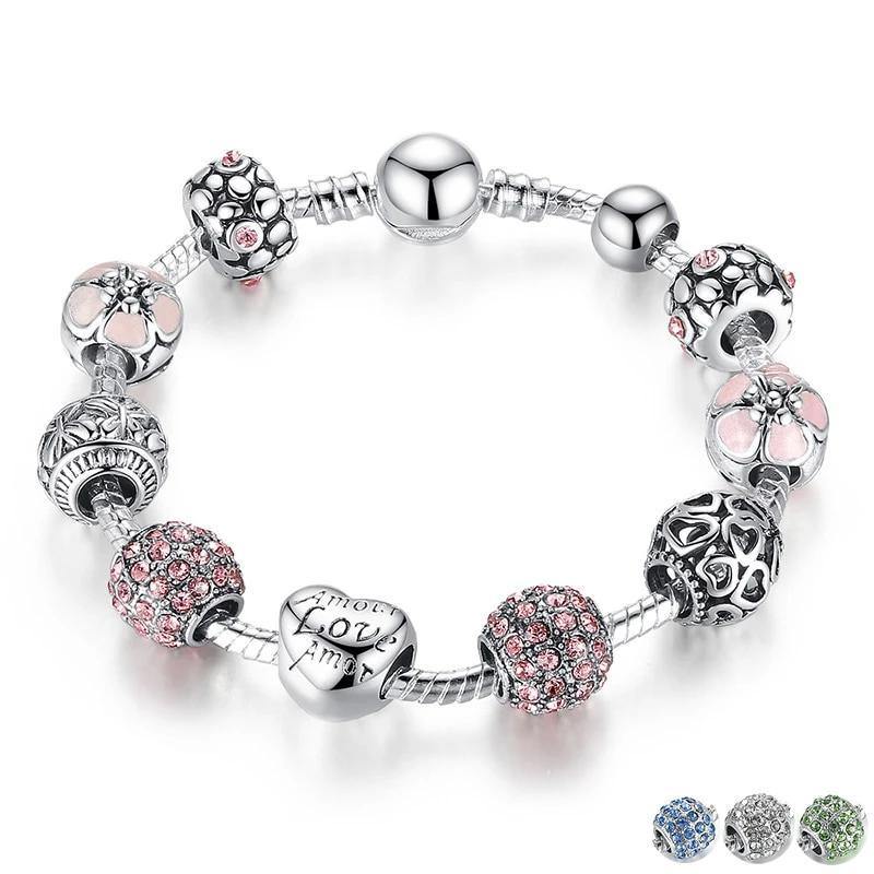 Buy Flower Beads Antique Silver Charm Bracelet Online Australia at BargainTown