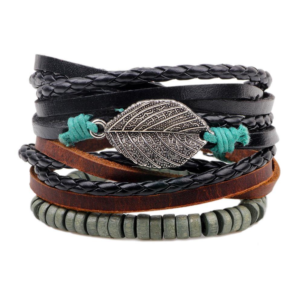 Buy Leaf Charm Leather Rope Bracelet Online Australia at BargainTown