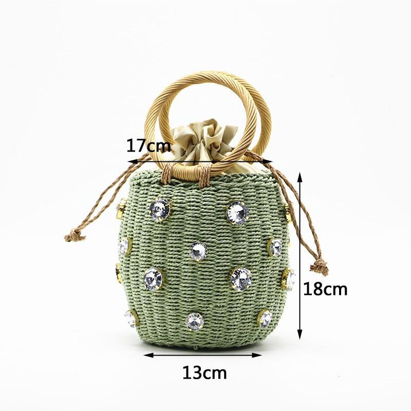 Buy Handmade Rhinestone Drawstring Straw Top Handle Bucket Tote Online Australia at BargainTown