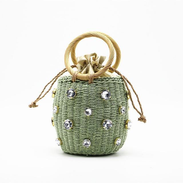 Buy Handmade Rhinestone Drawstring Straw Top Handle Bucket Tote Online Australia at BargainTown