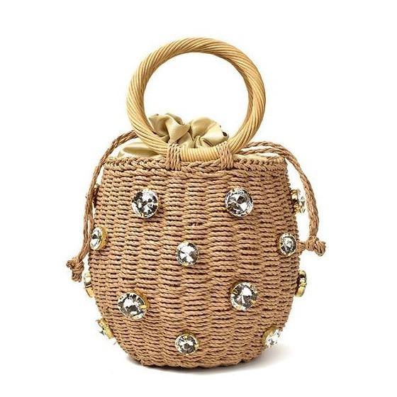 Buy Handmade Rhinestone Drawstring Straw Top Handle Bucket Tote Online Australia at BargainTown