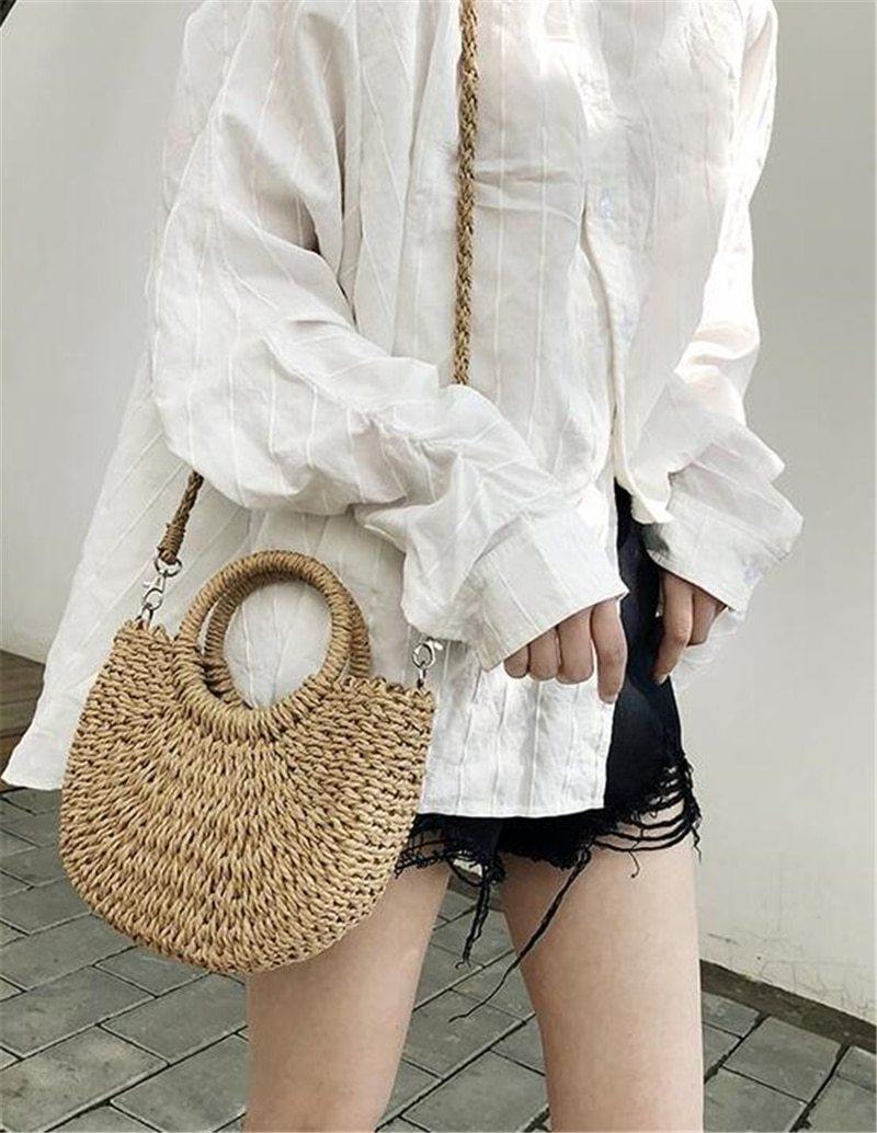 Buy Handmade Bohemian Half-Moon Straw Shoulder Bag Online Australia at BargainTown