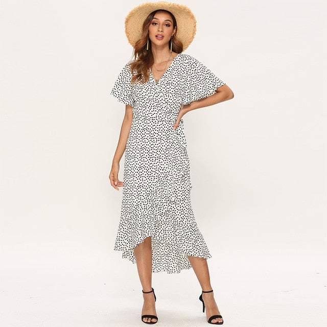 Buy Boho Ruffles Wrap V-Neck Split Maxi Dress Online Australia at BargainTown