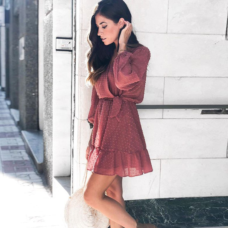 Buy Lace Chiffon Three Quarter Sleeve Boho Mini Dress Online Australia at BargainTown
