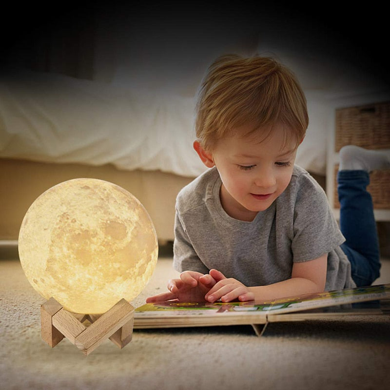 Buy LED Moon Lamp Night Light 3D Print USB Rechargeable Online Australia at BargainTown