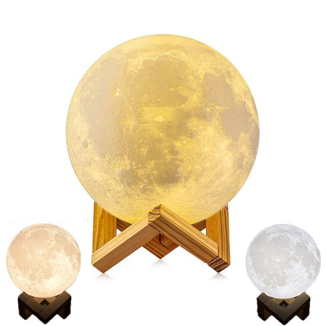 Buy LED Moon Lamp Night Light 3D Print USB Rechargeable Online Australia at BargainTown