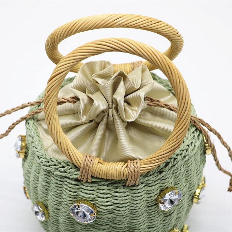 Buy Handmade Rhinestone Drawstring Straw Top Handle Bucket Tote Online Australia at BargainTown