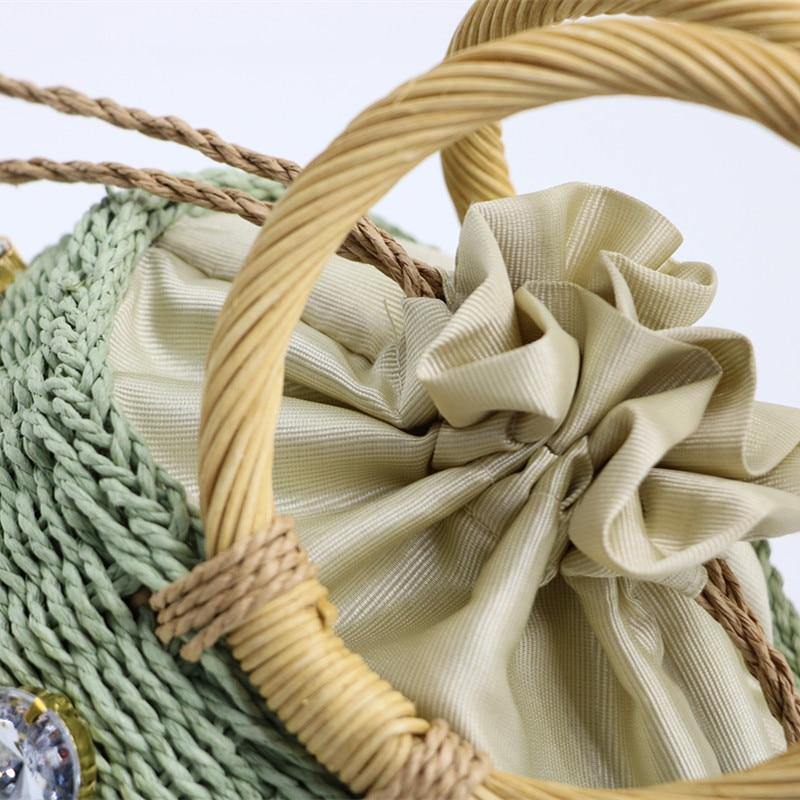 Buy Handmade Rhinestone Drawstring Straw Top Handle Bucket Tote Online Australia at BargainTown