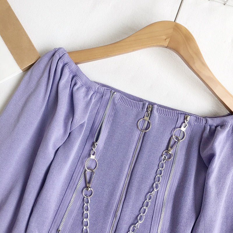 Buy Vintage Off Shoulder Gothic Zipper Chain Crop Top Online Australia at BargainTown