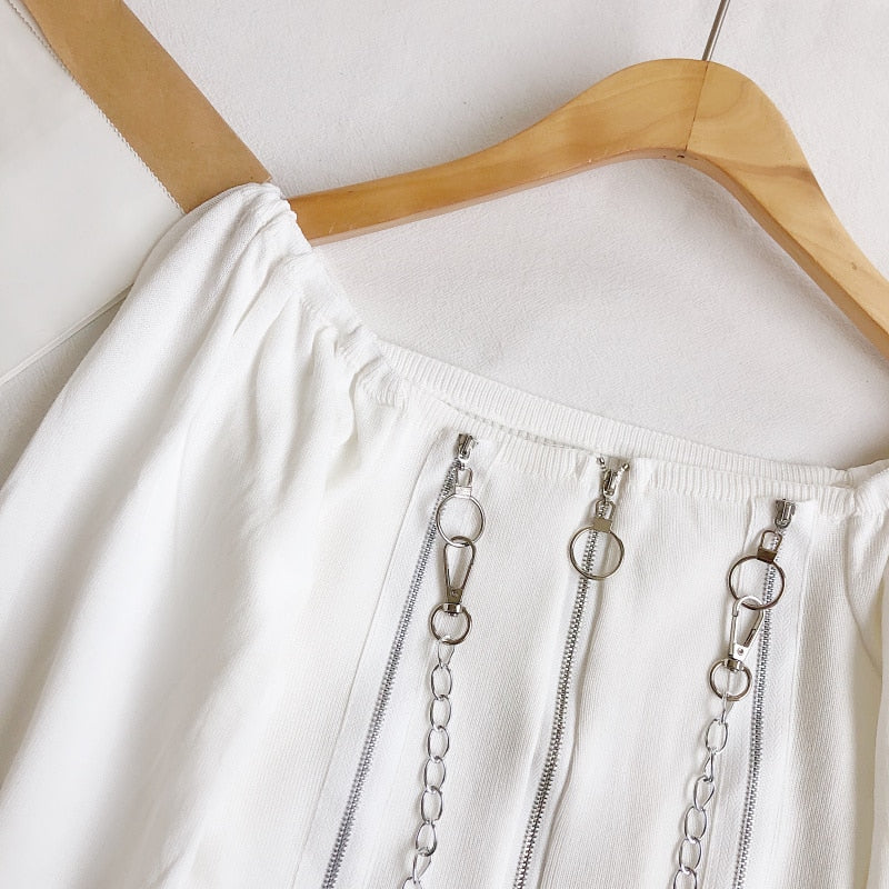 Buy Vintage Off Shoulder Gothic Zipper Chain Crop Top Online Australia at BargainTown