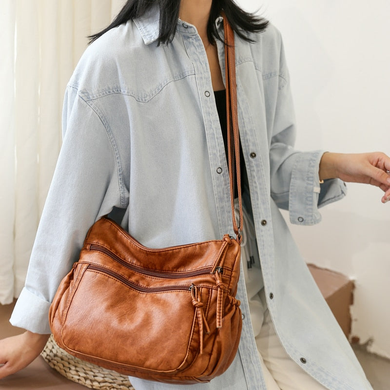 Buy Vintage PU Leather Messenger Shoulder Bag Multi-Pockets Online Australia at BargainTown