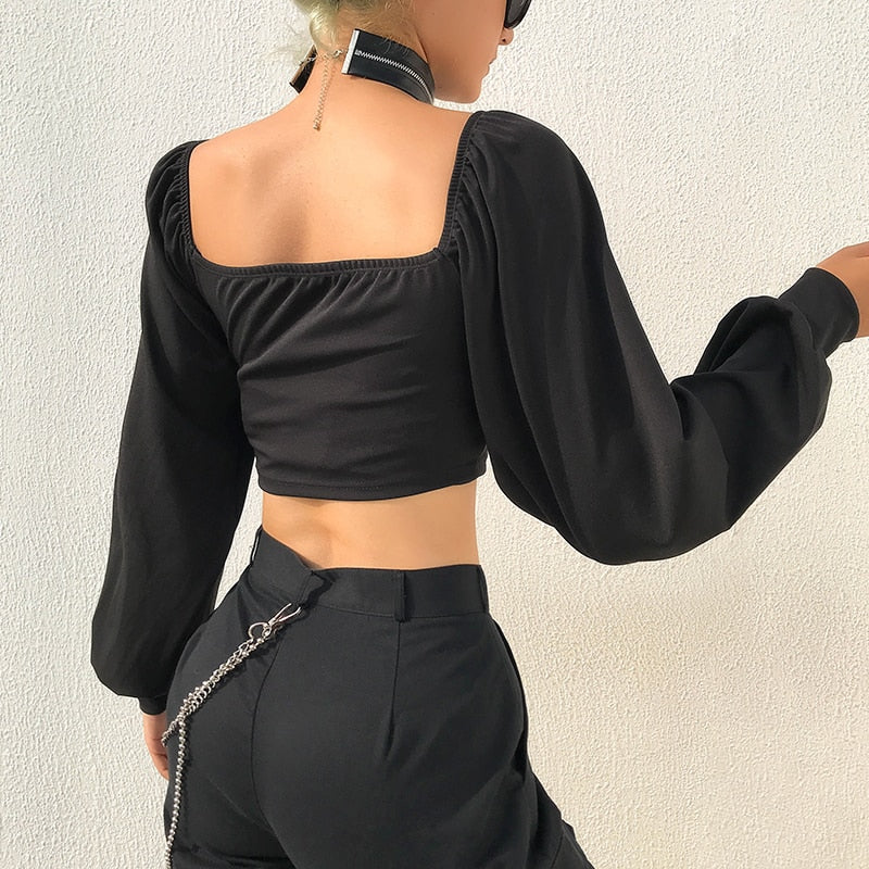Buy Vintage Off Shoulder Gothic Zipper Chain Crop Top Online Australia at BargainTown