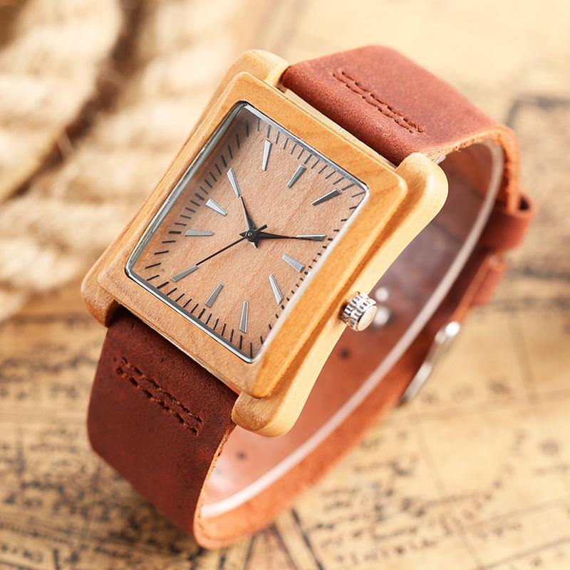 Buy Handmade Genuine Leather Bamboo Watch Online Australia at BargainTown