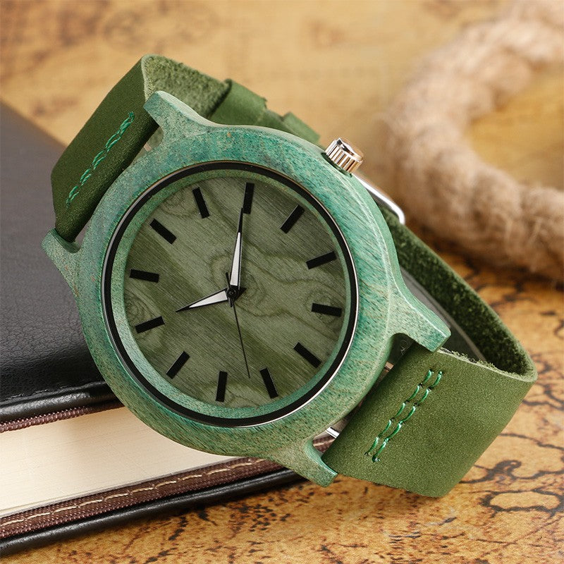 Buy Natural Green Handmade Genuine Leather Bamboo Watch Online Australia at BargainTown