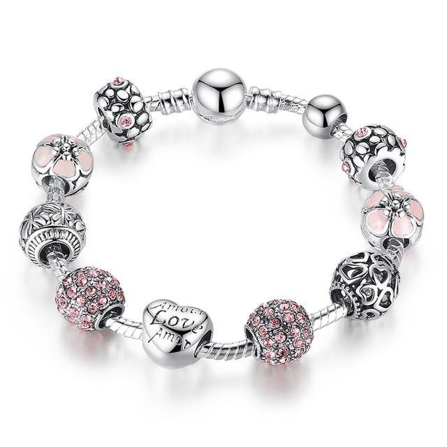 Buy Flower Beads Antique Silver Charm Bracelet Online Australia at BargainTown