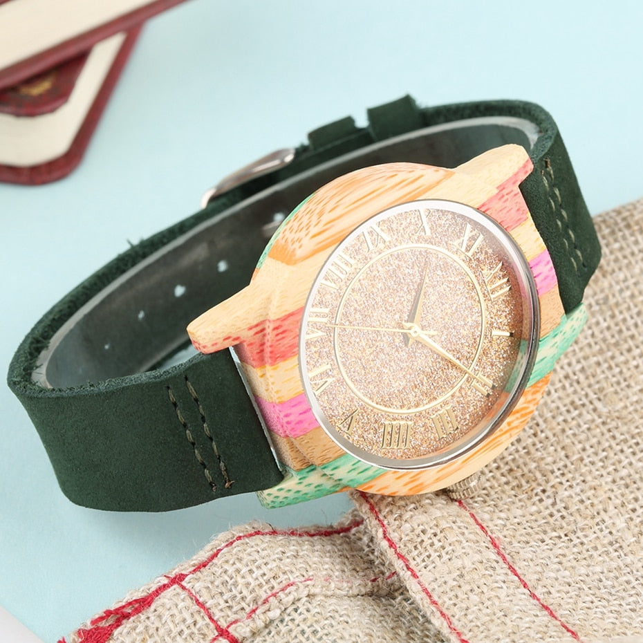 Buy Natural Rainbow Genuine Leather Bamboo Watch Online Australia at BargainTown