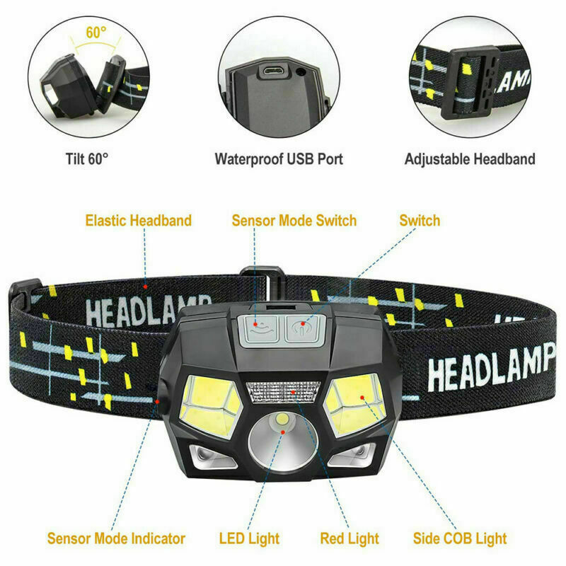 Buy Head Torch LED Headlight COB Camping Headlamp USB Rechargeable Online Australia at BargainTown