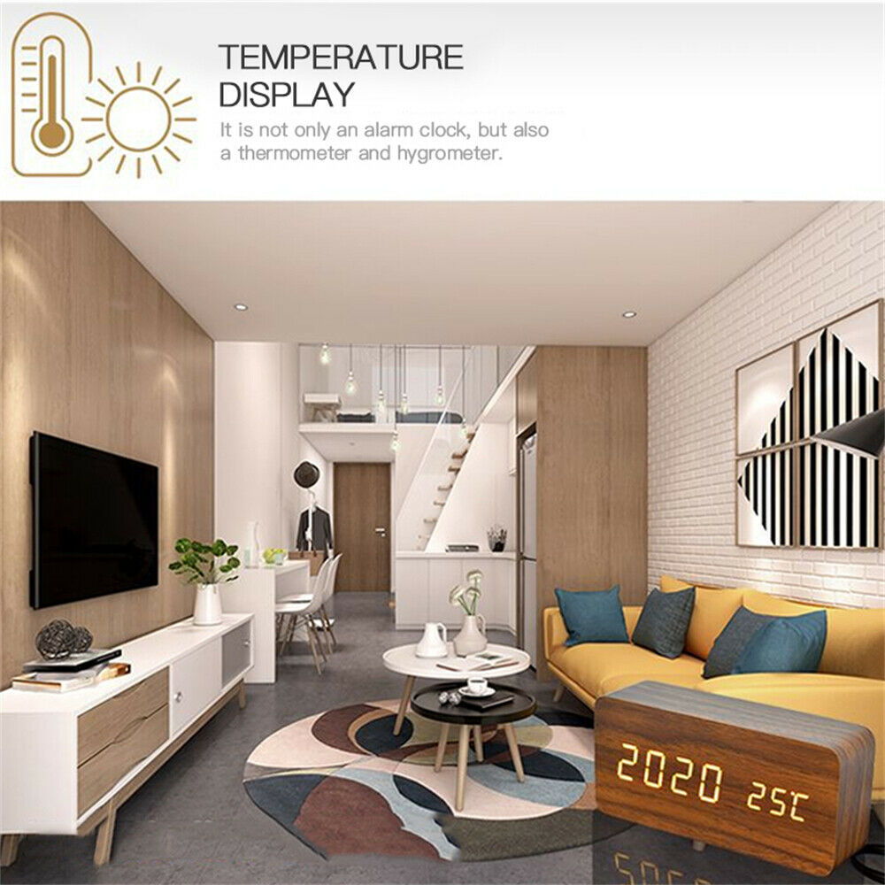 Buy LED Digital Wooden Alarm Clock with Temperature Display Online Australia at BargainTown