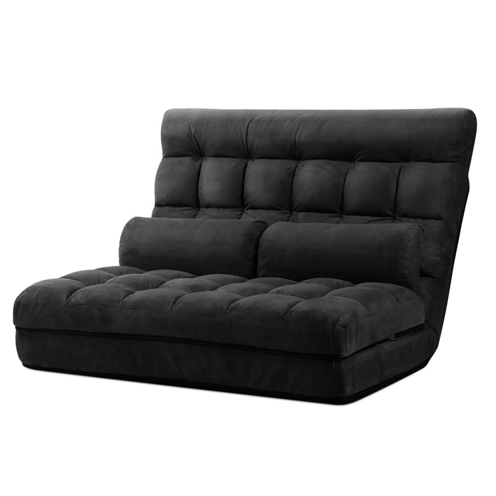Folding Sofa Bed 2 Seater Suede Charcoal