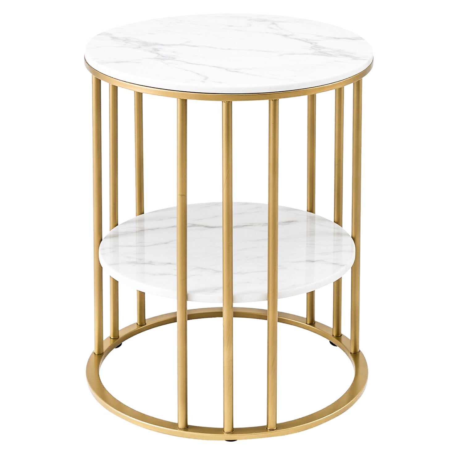 Marble Effect Coffee Table 2-Tier Round