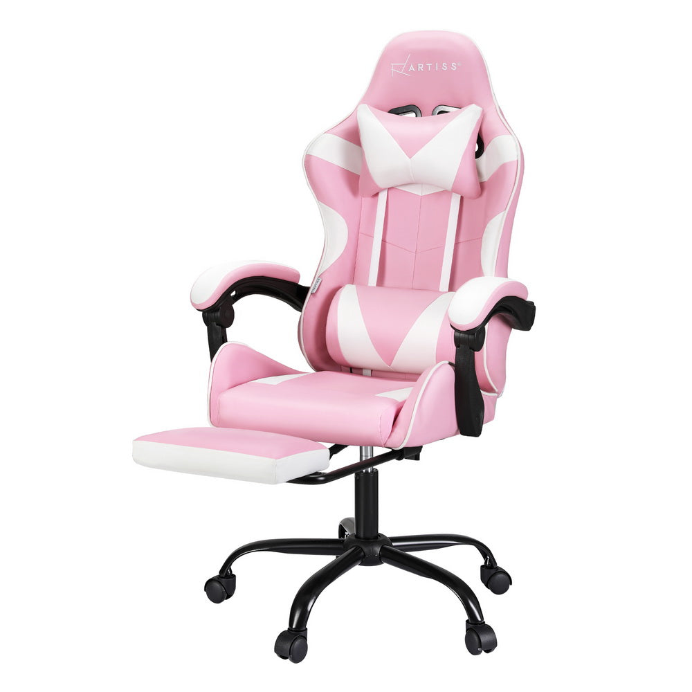 Ergonomic Gaming Desk Chair With Footrest - Pink