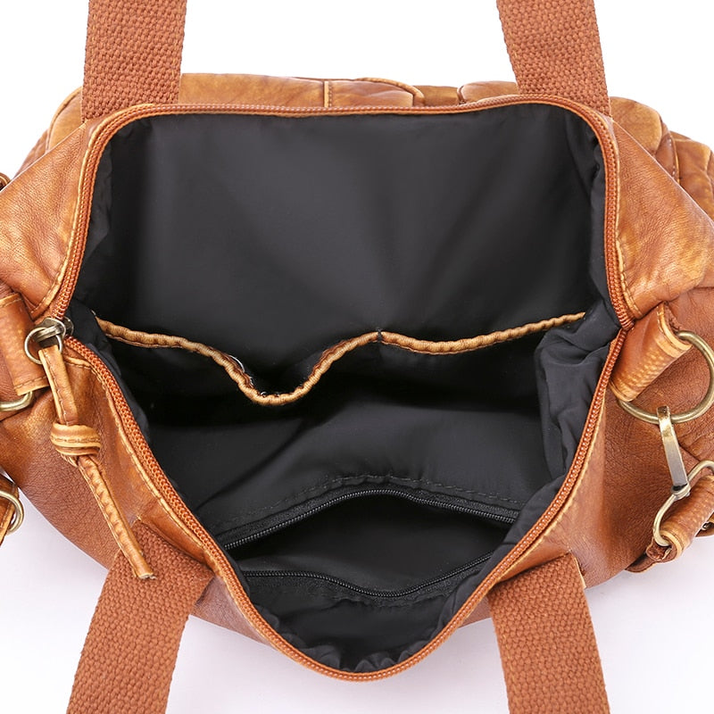 Faux Leather Stud Tote Shoulder Bag - Brown