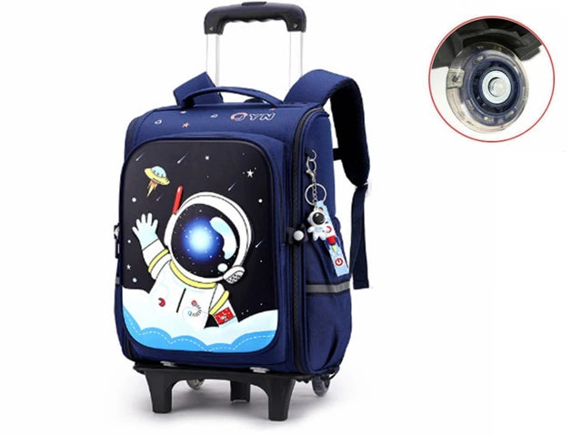 Kids Wheeled Trolley Backpacks Rainbow Astronaut