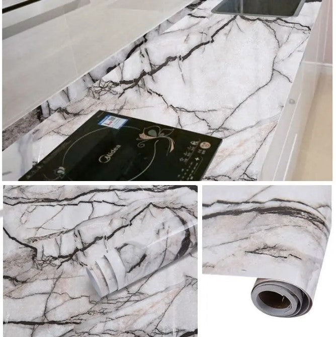 80cm Wide Marble Black Silk Vinyl Self Adhesive Contact Paper