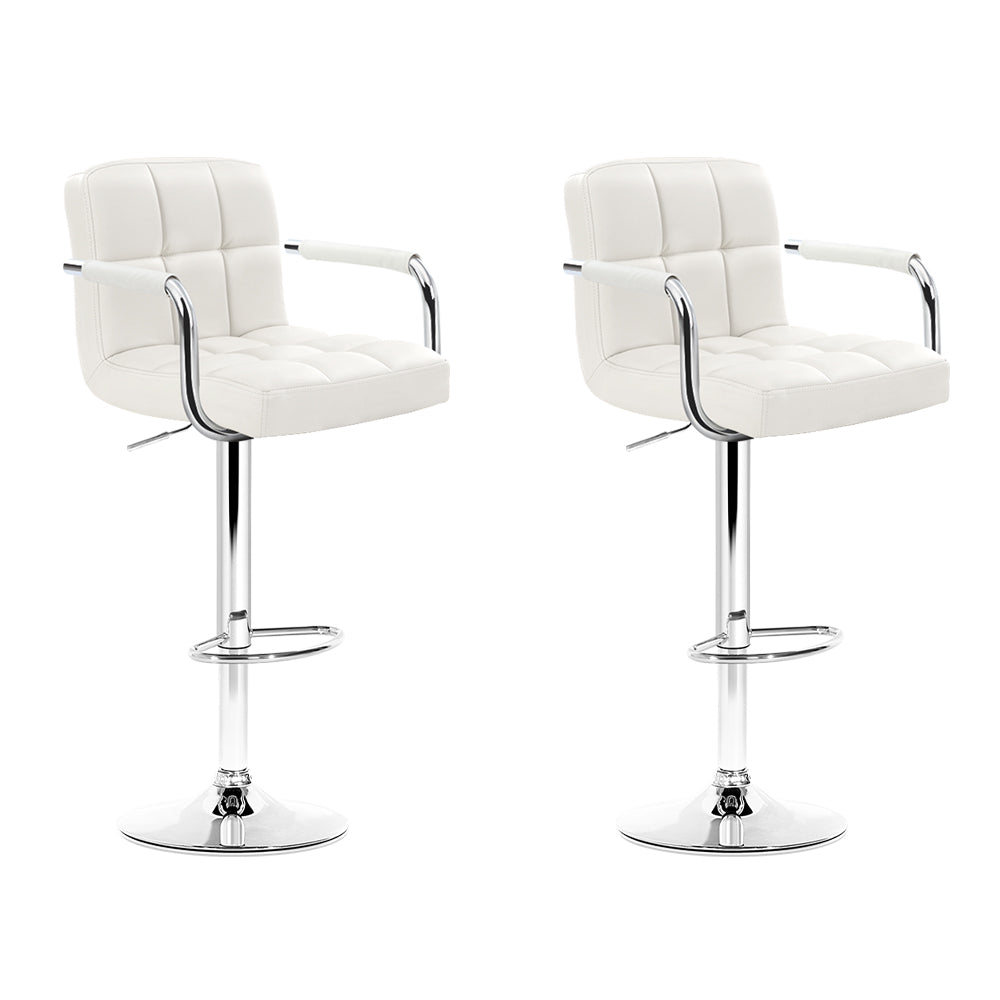 Set of 2 Gas lift Swivel Bar Stools - Steel And White