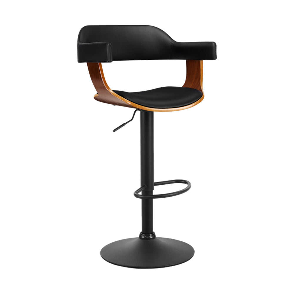Curved Gas Lift PU Leather Bar Stool Black And Wood