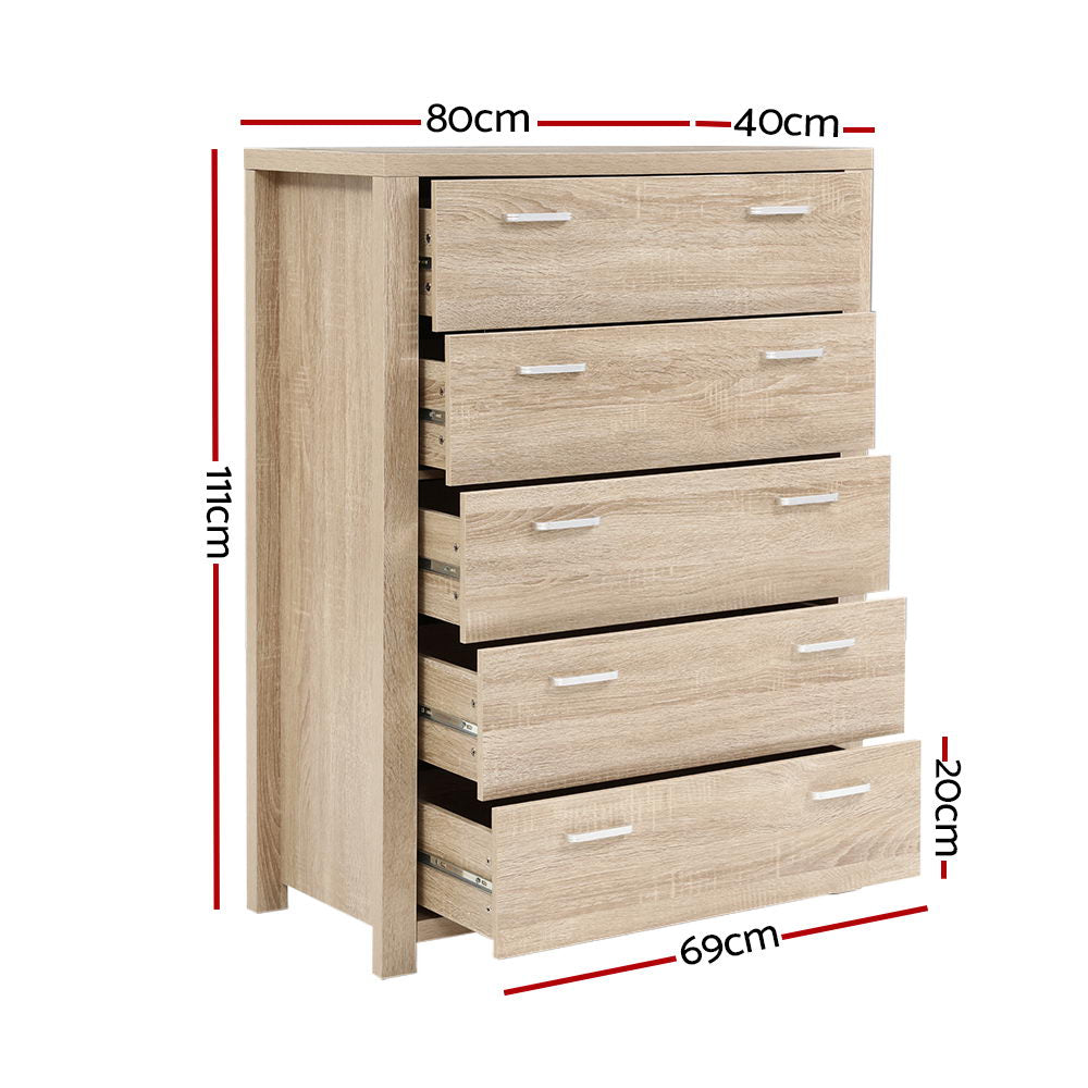 Buy 5 Chest of Drawers Tallboy Dresser Table Bedroom Storage Cabinet Online Australia at BargainTown