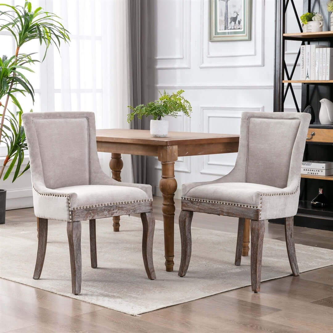 Fabric Dinning Chair Set Of 2 Solid Wood Upholstered Luxury Accent Beige